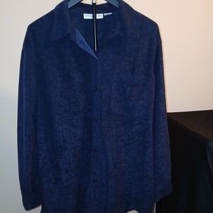 Blue Diamond Plus Shirt Button Up Long Sleeve Blue Floral Pattern SIZE 20*